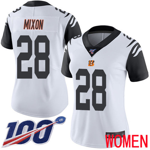 Cincinnati Bengals Limited White Women Joe Mixon Jersey NFL Footballl 28 100th Season Rush Vapor Untouchable